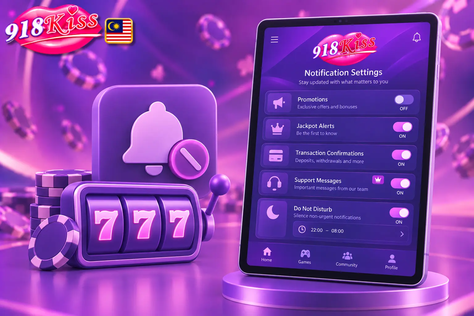 918Kiss notification settings for personalised alerts and support messages