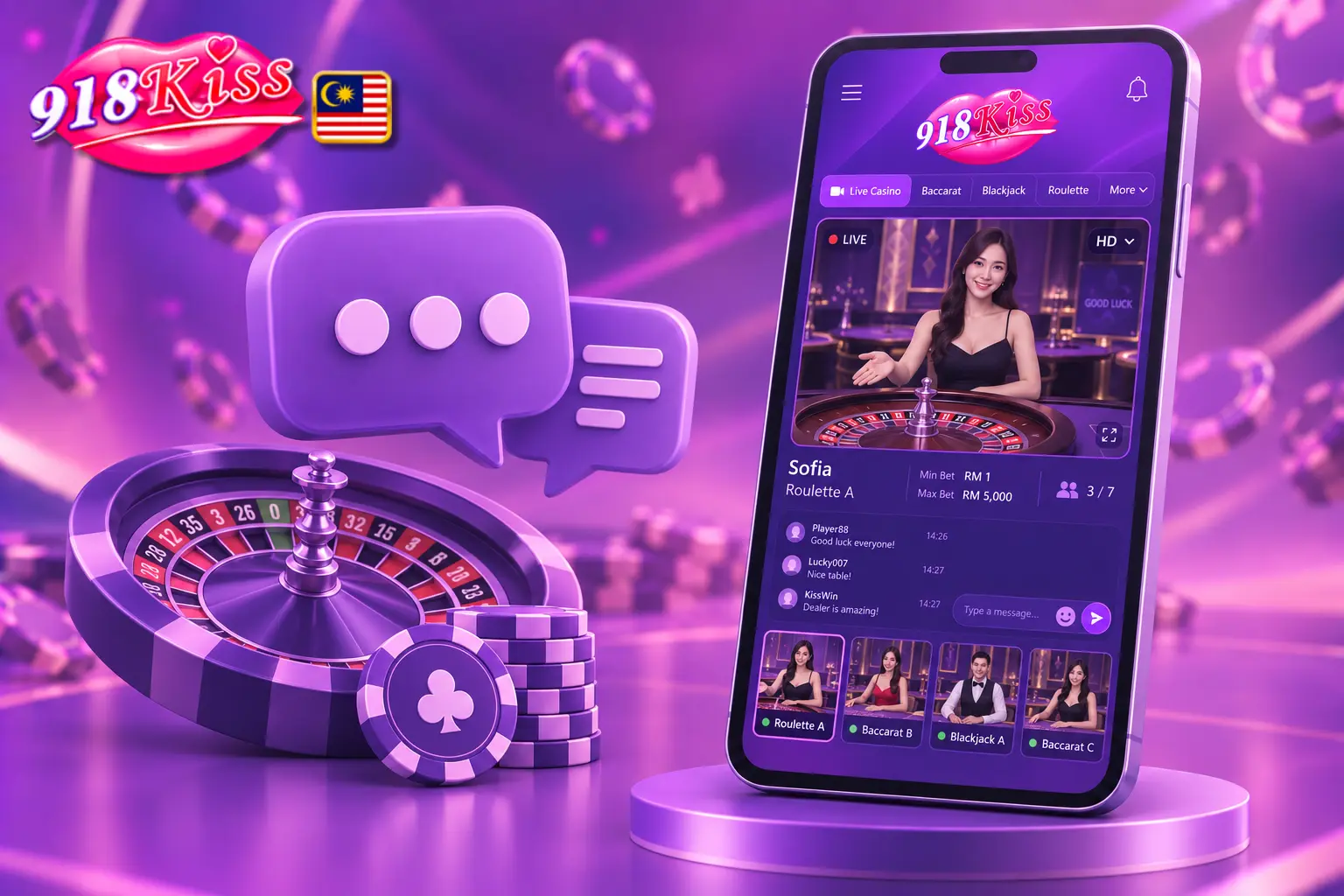 918Kiss live-dealer tables with real-time casino gameplay