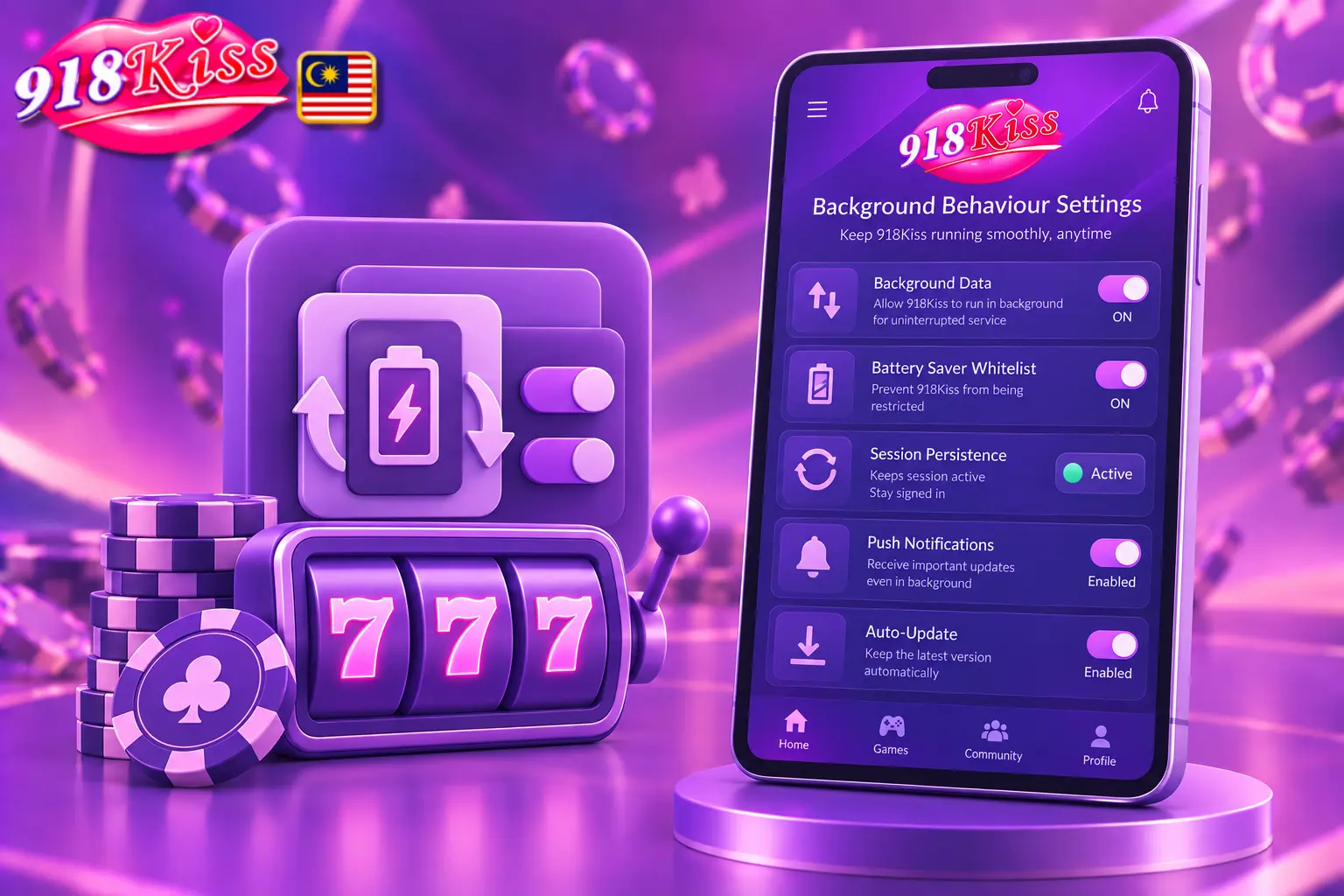 918Kiss background settings for persistent sessions and smoother access